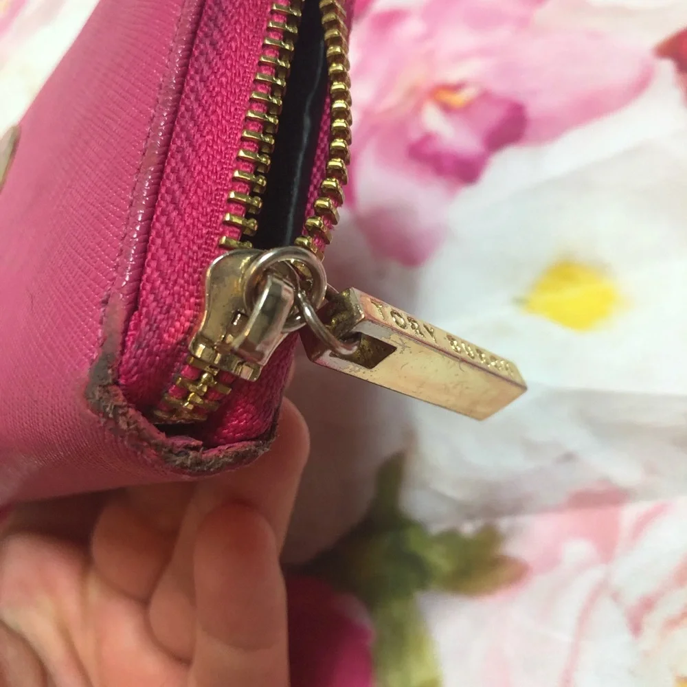 Tory Burch Pink Zip-Around Wallet with Gold Logo